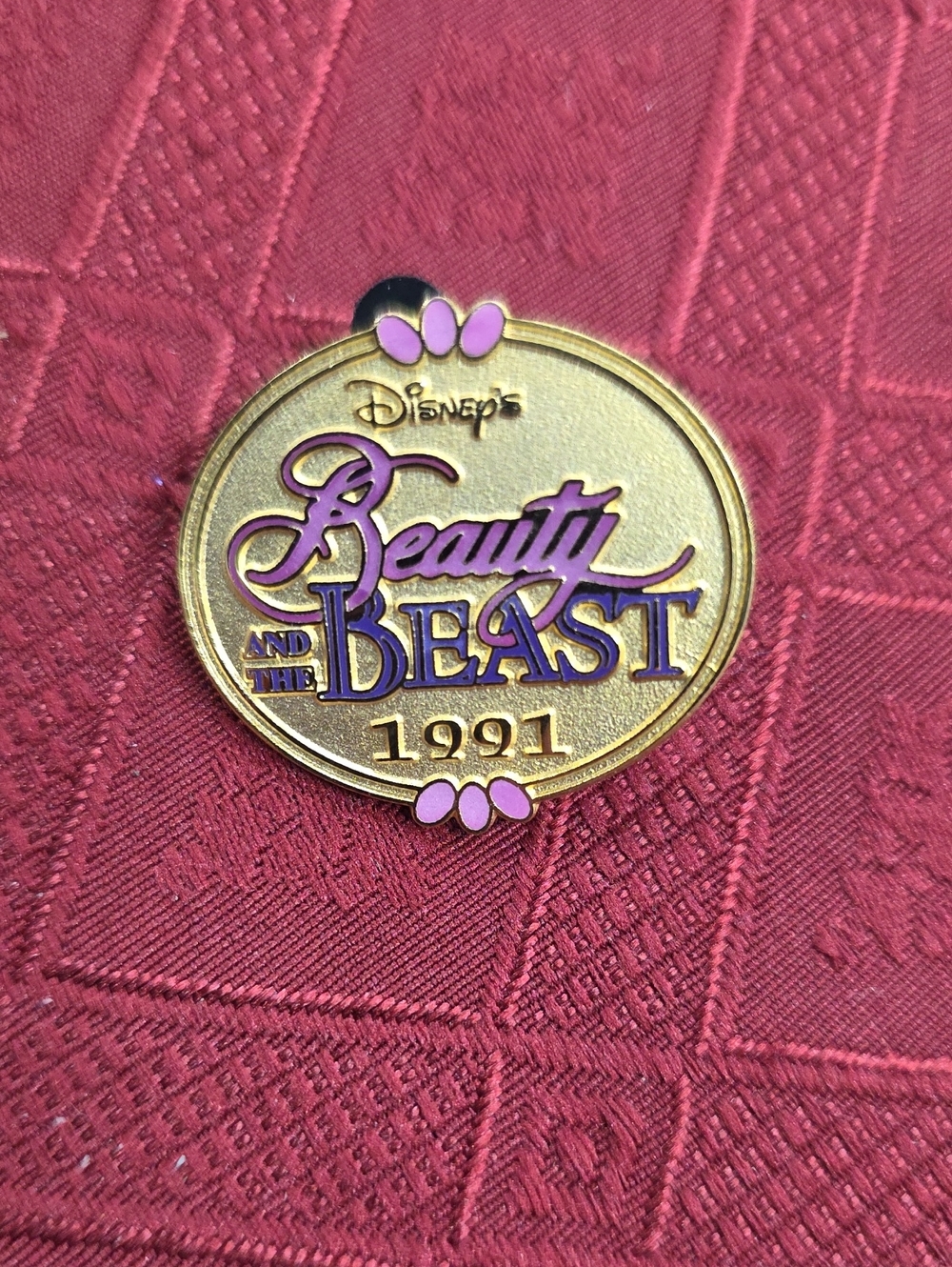 Disney Beauty and the Beast Gold-Tone Enamel Brooch with Pink & Purple Accents